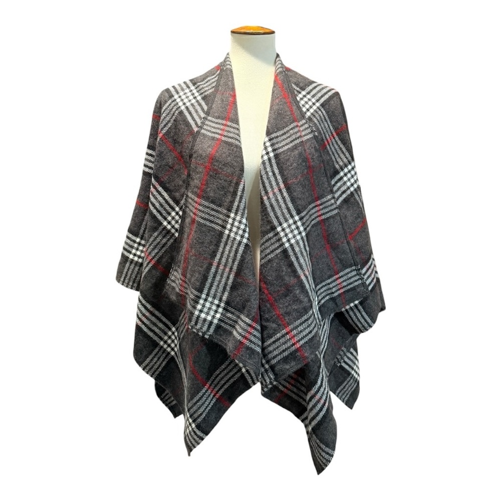 V-FRAAS - Grey Plaid Wrap - Soft and Light - Ruana Wrap Like New